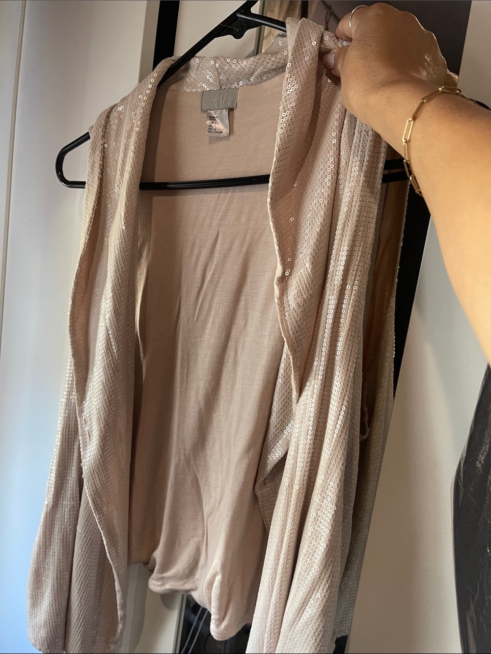 H&M Sequin-Trim Light Beige Open Cardigan